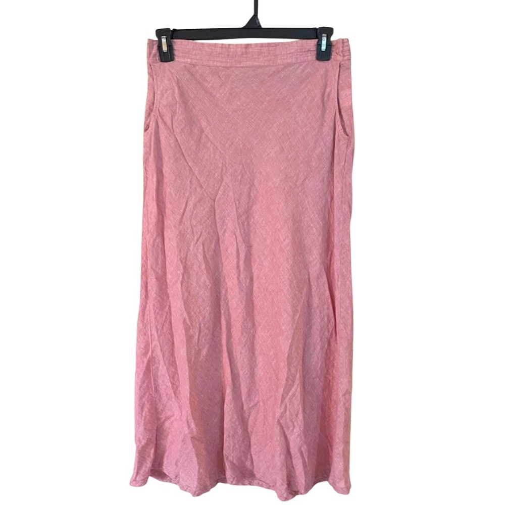 EUC Eddie Bauer A-line Full Length Pink Linen Skirt sz Large w/ POCKETS!